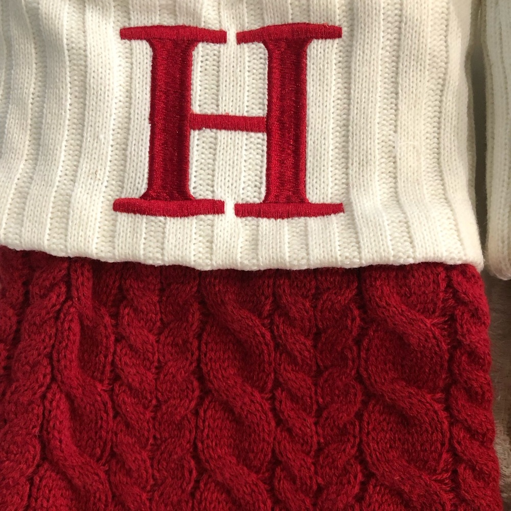 Red and White Cable Knit Holiday Stocking